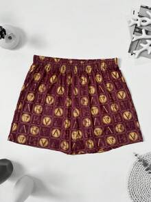 4pcs Men's Luxury Black & Gold Series Printed Pajama Pants, High-End Elastic Comfortable Boxer Shorts, Plus Size, Breathable Thin Fabric With Elastic Waistband - Multicolor - View 5