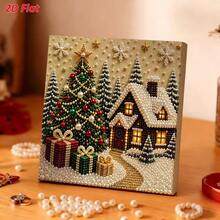 1 Set Christmas Snow House 5D Pearl Diamond Painting 2D Flat 7.87 Inch High Definition Printing Full Drill Kit, Suitable For Beginners, Healing And Stress Relief, Multi-Scene Home Wall Decor, Creative Christmas Handmade Gift, Soft Rubber, Shiny Set, Handmade Craft, Diamond Painting Accessories And Tools - Sets - View 3