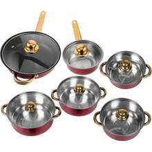 12PCS Cooking Pot Set, Induction Non Stick Cookware, Stainless Steel Cooking Pots And Pans With Lids, Red Kitchenware Set For Home Cooking - View 6