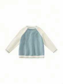 mini bala Boys Fluffy Animal Pattern Cardigan Soft Color‑Block Raglan Sleeve Knit Top For Autumn Winter - Gray Blue - View 5