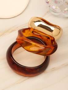3pcs Set Elegant Minimalist Style Multi-Color Asymmetrical Resin Bracelet Set, Suitable For Personalized Outfit - Multicolor 2 - View 4