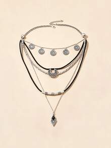 1 Set Women's Multi-Layer Necklace Set, Rust-Proof Layered Accessories, Long Chain & Choker, Gift For Party - Multicolor - View 2