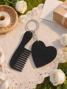 1pc Customized Laser Engraved Personalized Valentine's Day Heart Small Mirror Small Comb Decorative Keychain, Motel Keychain, Vintage Hotel Keychain, Women's Customized Name Car Keychain, Cute Bridesmaid Proposal Gift Keychain - Multicolor - View 21
