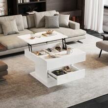 Geometric Coffee Table 70*70*45 Cm, 360° Rotating Tabletop, Lift-Top Coffee Table With 1 Drawer, High-Gloss Living Room Table With Hidden Storage, Sofa Table, Side Table, White - White - View 5