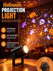1pc USB Powered LED Halloween Projector Light, 360° Adjustable Angle, Can Project Rotating Ghost, Pumpkin, Skull And Spider Patterns, Suitable For Indoor Walls, Windows And Ceilings, Create Scary Atmosphere, Ideal Home Halloween Party Decoration - Projector Lamp - View 9
