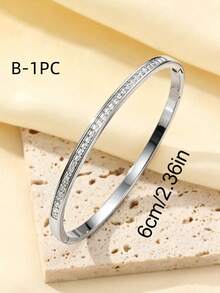 5pcs/1pc Minimalist Fashion Mother Of Pearl Four-Leaf Clover Roman Numeral Bracelet Set, Stackable Luxury Bracelets, Suitable For Back To School, Party, Banquet, Daily Wear, Commuting, Valentine's Day Gift - Silver - View 3