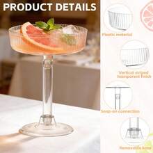 10pcs Acrylic Transparent Ribbed Coupe Martini Glasses, Reusable Vintage Champagne Flutes, Heavy Duty Juice Cups, Dishwasher (Clear) For Weddings And Birthday Parties - View 6