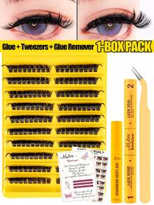 180piece 80D Dcurl DIY Lash Cluster Set, Mixed 8-16mm, Thick, Fluffy Clusters Include Essential Tools: Lash Adhesive And Tweezers. Perfect For Home Or On The Go Use, Suitable For Daily Life, Weddings, Dates, Parties And Travel. - Black - View 10