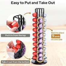 360° Rotating Coffee Capsule Storage Rack, Elegant Rotating Capsule Carousel Organizer, Suitable For Home And Luxury Kitchen, Professional Barista Workstation Countertop Storage Rack, Space-Saving Espresso Capsule Storage Display Rack, Compatible With Standard Coffee Capsules - Black - View 6