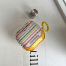 Colorful Polka Dot & Striped Earphone Case With Hanging Ring, Compatible With AirPods Pro 3, Pro 2, 4, 3, 1/2, Cute Minimalist Protective Cover For Women - Yellow - View 2