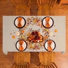 1pc Thanksgiving Autumn Pumpkin & Maple Leaf Print Rectangular Tablecloth, Suitable For Holiday, Party, Birthday, Dinner, Restaurant Table Decor, Autumn/Winter Home Decoration - Multicolor - View 5