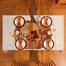 1pc Thanksgiving Autumn Pumpkin Print Rectangular Tablecloth, Suitable For Holidays, Parties, Birthdays, Dinner Parties, Restaurant Table Decor, Autumn/Winter Home Decoration - Multicolor - View 5