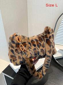 Leopard Print Fuzzy Shoulder Bag (Random Print Position) - Brown - View 1