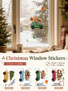 SUPSTICKER Stiker Jendela Mobil Natal, Stiker Kaca Motif Kepingan Salju Liburan, 4 Gaya, 23,65x32,5cm, Dekorasi Jendela Rumah - mobil - View 1