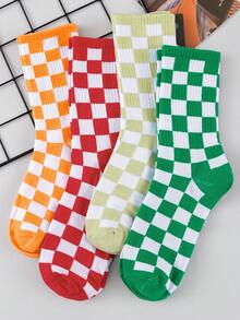 5/10 Pairs Men's Mid-Calf Socks, Colorful Checkerboard Pattern Street Style Unisex Comfortable Versatile Fashion Socks - Multicolor - View 4