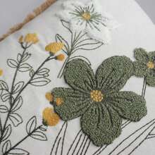 Salbeigrün Wildblumen bestickter Kissenbezug mit Quastenrand, botanischer Blumen Dekorationskissenbezug, Landhausstil Heimdekoration, geeignet für Sofa Bett Schlafzimmer, 1 Stück - Salbeigrün - Übersicht 7