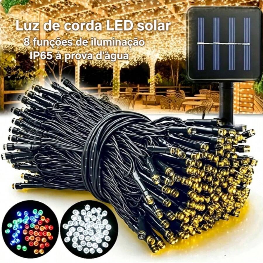 Cordão De Luz LED Solar Fio Verde Escuro,IP65 À Prova D'água,8 Modos,12M/22M,Luz Colorida,Branco Quente,Frio,Decoração Jardim,Natal Ao Ar Livre - Cordão de luzes verde-escuro com fio, alimentado por energia solar - Visão 1