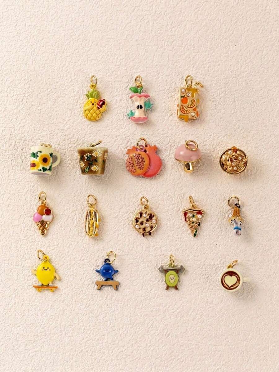 1pc Drip Oil Snack Afternoon Tea Mixed Pendant, Exquisite Cute Style, 14k Gold Plated Copper Material, Suitable For DIY Creative Necklace, Bracelet, Earrings, Bag Chain, Keychain, Waterproof And Sweatproof, Suitable For Daily Casual Wear - Multicolor - View 1