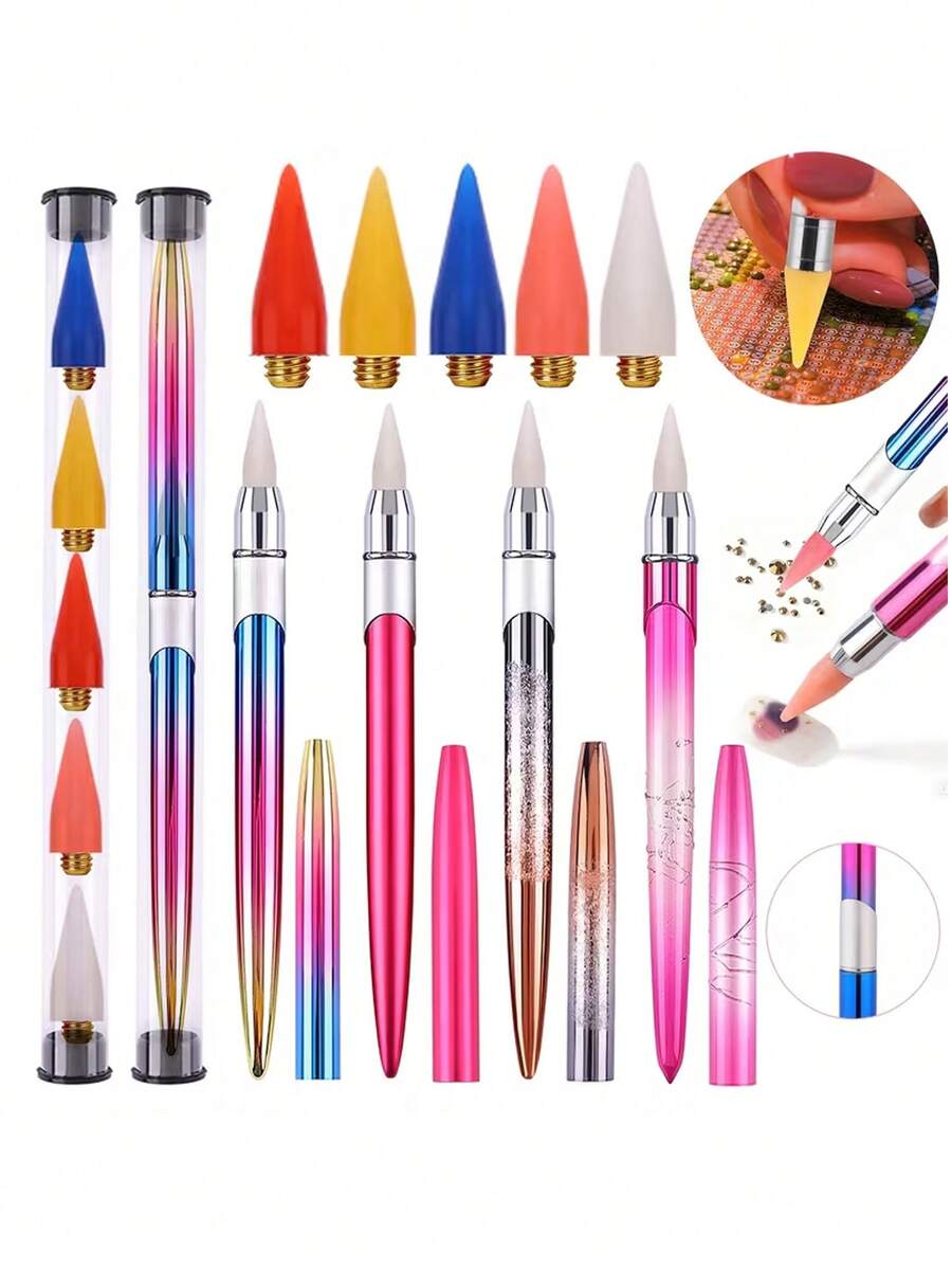 Wax-Free Self-Adhesive Diamond Brush, Suitable For Diamond Painting, Cross Stitch, Nail Art And Other Crafts, Comes With Pointed Diamond Pen For Picking Up Rhinestones - A - View 1