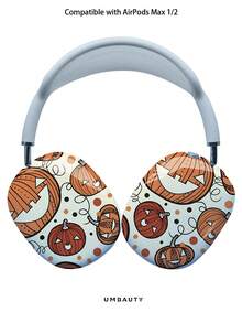 GIIPPA Glossy Hard Ear Cup Protective Cover Pumpkin Lantern Pattern Unisex Anti-Scratch Shell Compatible With AirPods Max 1/2 Oval Over-Ear Headphones For Daily Commute, Campus, Cafe, Travel, Picnic And Other Scenes Matching Accessories - Orange - View 1