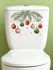 1pc Christmas Pendant Toilet Lid Decorative Sticker, PVC Material, Easy To Install And Remove, Suitable For Seasonal Home Decor, Sticker, Wall Decal, Home Decor Decal, Scene Decoration, Holiday Decoration, Christmas Decoration - Multicolor - View 1