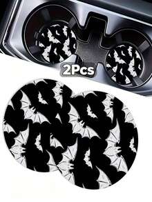2pcs Halloween Themed Car Cup Holder Coasters, PU Leather And Rubber Material, Suitable For Multiple Car Models And All Seasons Interior Decoration Accessories, Perfect Choice For Halloween - A - View 10