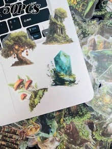 50pcs Forest Aesthetic Stickers DIY Planner Journal Scrapbook Notebook Laptop Water Bottle Waterproof Decorative Decals - 50pcs - View 2