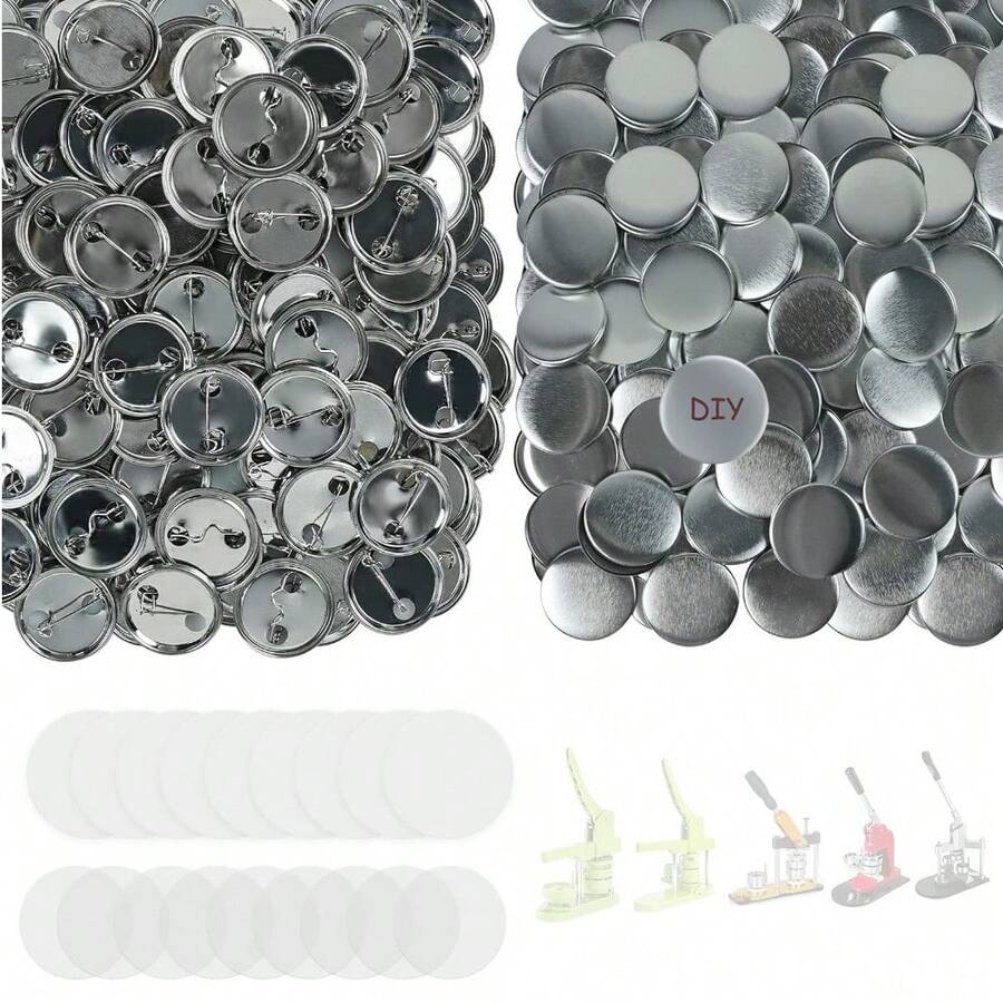 10/20/50組鈕扣製作配件，25-75mm鈕扣零件，金屬空白徽章零件附空白紙，適用鈕扣製作機與胸章壓製機 - 彩色 - 查看 1