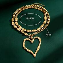 1 Set Elegant Baroque Lava Heart Necklace, Personalized Exaggerated OT Clasp Double Layer Necklace - Gold - View 3