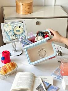1/2pcs Multifunctional Tissue Box With Compartments, Cute Desktop Napkin Holder With Phone Slot, Plastic Dust‑Proof Tissue Storage Organizer For Desk Dressing Table Home Decor - Multicolor - View 4