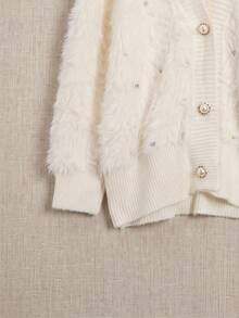 Autumn/Winter Elegant Fashion Rhinestone Decor Faux Fur Cardigan - White - View 9