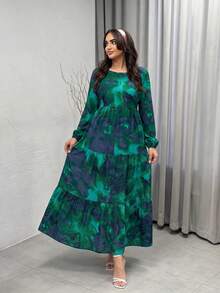 Plus Size Woven Fabric Loose Fit Summer Vacation Dress - Multicolor - View 6