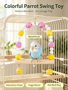 Mainan Ayunan Tangga Burung Beo dari Kayu Alami, Rak Gantung Sangkar Burung dengan Lonceng Manik-Manik Warna-warni, Perlengkapan Bermain Mengunyah dan Mendaki yang Tahan Lama, Cocok untuk Burung Parkit dan Lovebird - View 8