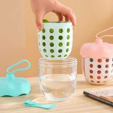 Strawberry Fruit Cup For Women, Double-Layer Colander Salad Cup With Fork And Silicone Handle, Outdoor Cup With Lid - Multicolor - View 1