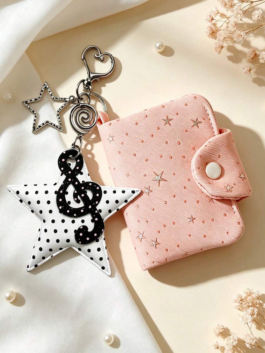 Star Coin Purse, Music Element Hanging Short Wallet, Headphone Storage Bag, Wave Keychain, Girl's Accessory, With Detachable Keychain - Multicolor - View 1