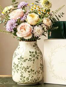 1pc Loven Vintage Floral Ceramic Vase, Cracked Glaze Surface Vase, Dark Edge, Country Style Decorative Vase, Suitable For Home, Living Room, Entrance And Wedding Use. High-End Gift Box Set - Multicolor - View 10