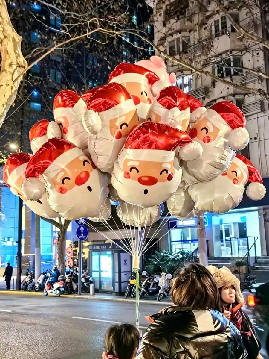 1pc/3pcs Santa Claus Balloons, Includes Santa Claus Head Balloon, Suitable For Christmas Party Decoration, Store Window Display, Home Christmas Atmosphere Decor, Christmas Eve Decoration - Multicolor - View 1