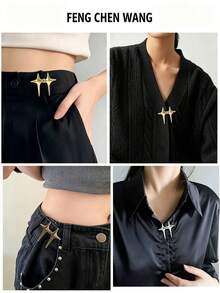 1 Set Adjustable Star-Shaped Button Waist Tightener, No-Sew No-Tool Removable Decorative Waist Buckle Set, Suitable For Loose Jeans, Pants, Skirts, Cuff Denim Button Pins - Multi-color - View 5