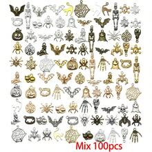 20/30/100pcs Antique Halloween Mixed Charms Skeleton Bat Pumpkin Spider Web Ghost Alloy Pendant For DIY Bracelet Necklace Jewelry Making Findings - Multicolor - View 8