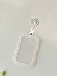 Cute Wavy Edge Gradient Transparent ID Card Holder With Lanyard,Ins Minimalist Soft Silicone Card Sleeve,Shiny Rhinestone Round Retractable Badge Reel - Multicolor - View 14