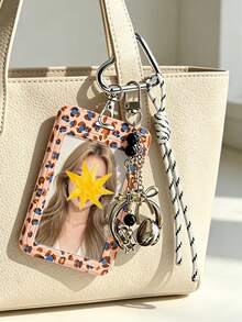 Leopard Print Card Holder Pendant With Star Pendant,Sliding Cover Retractable Card Sleeve,Personalized Fashion Card Holder,Cute Keychain Pendant - Multicolor - View 10