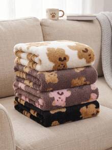 momscare 1pc Baby Blanket With Bear Pattern, Suitable For Daily Use, Blanket Towel, Autumn/Winter Style, Perfect For Travel - Multicolor - View 1