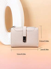 Women's Short PU Soft Fashion Patchwork Exquisite Snap Large Capacity Multi-Card Slot Multi-Function Card Holder Document Storage Bag, Young Zipper Coin Purse Compact Lightweight Convenient To Carry Suitable For Holiday Gift - Apricot - View 5