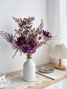 1/3 Bunch Artificial Flowers, Including Artificial Anemone, Daisy And Eucalyptus Leaves, Realistic Touch, Suitable For Vase, Home, Hotel Guest Room, Wedding Decoration, Tabletop Centerpiece, Autumn Decor, Etc. - Purple - View 6