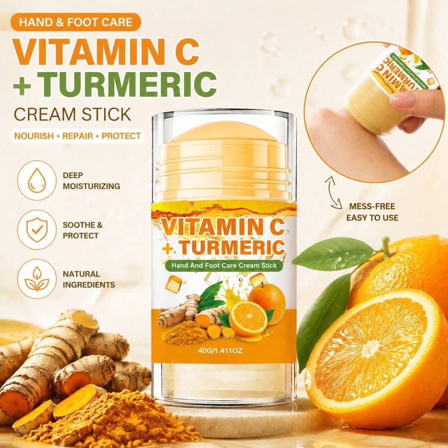 Vitamin C & Turmeric Hand & Foot Cream Stick | Hydrating & Moisturizing, Soothes Dryness, Hand & Foot Care, Portable Design, 40g - Honey - View 1