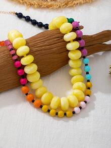OABE Set Kalung Manik-Manik Dopamin Warna-warni Gaya Bohemian 2pcs/Set, Gaya Berlapis, Cocok untuk Pemakaian Sehari-hari Wanita - MultiWarna - View 4