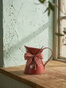 Rust-Proof Iron Flower Pot, Vintage Galvanized Red And White Farmhouse Style Planter With Spotted Finish, Square Bow And Heart-Shaped Key Pendant, Suitable For Entryway, Kitchen And Shelf Indoor Decoration, Perfect Holiday Gift For Plant And Home Decor Enthusiasts - Multiple Styles - View 11