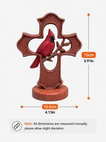 1pc Christmas Cardinal Figurine, Red Cardinal Bird On Decorative Cross Statue, Rustic Holiday Tabletop Decor For Fireplace Mantel Shelf Entryway Living Room - Classic - View 8