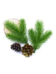10/50pcs 4.73 Inch Artificial Mini Pine Needle Branches, Christmas Green Stem Faux Cedar, Suitable For DIY Wreaths, Home Office Room Dining Table Kitchen Decor, Halloween, Christmas Decoration - Green - View 4