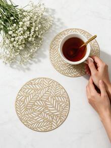 12pcs Gold Hollow Drink Coasters, Washable Table Decor, Non-Slip Tableware Mats, Breathable And Heat-Dissipating, Lightweight And Easy To Store, Suitable For Restaurants, Cafes, Homestays, Fit For Afternoon Tea, Festivals, Parties, Gatherings, Birthdays, Weddings, Dinner Parties. - Multicolor - View 2
